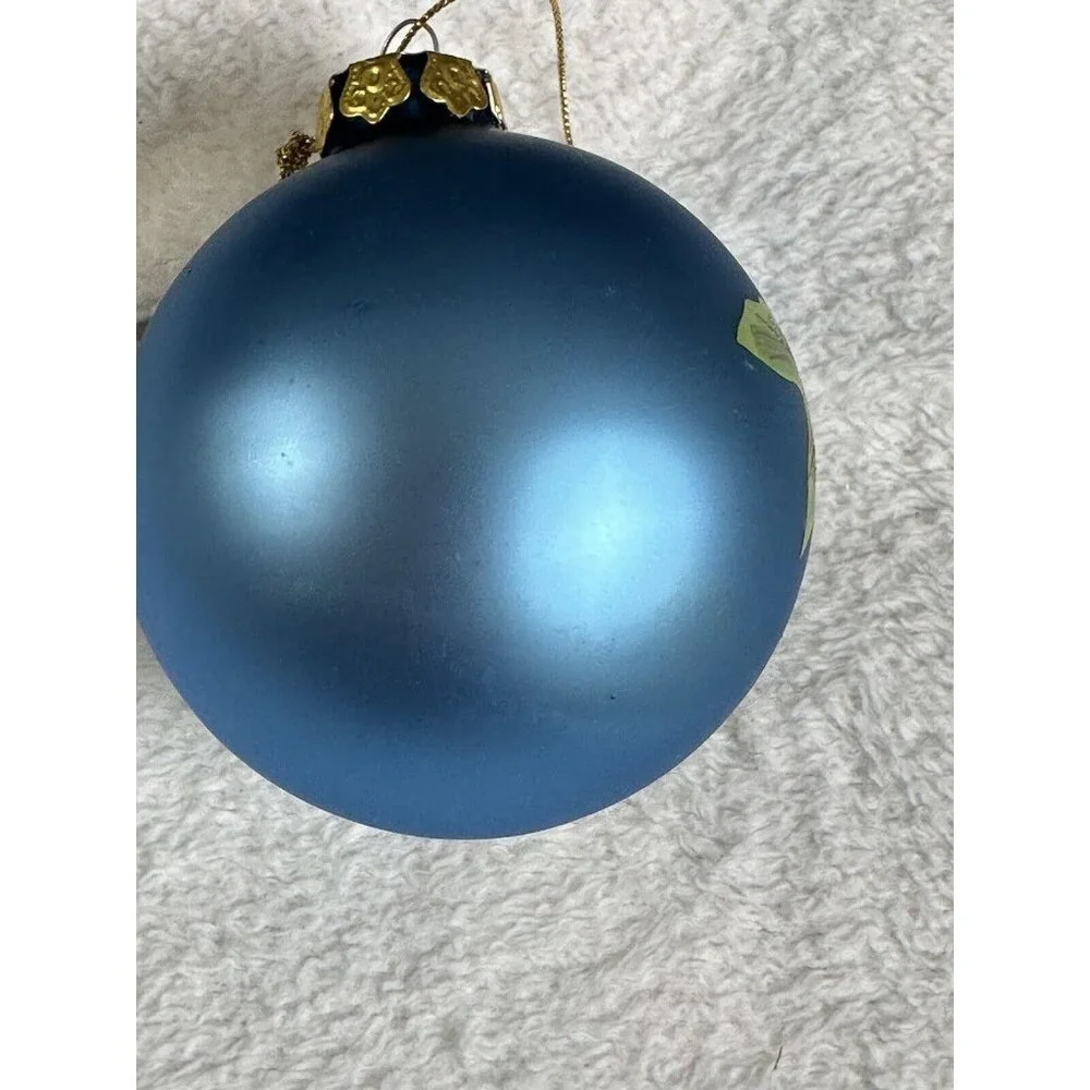 Hand‎ painted Glass Christmas Ornament Red Cardinal Holly Berries Artist Vintage